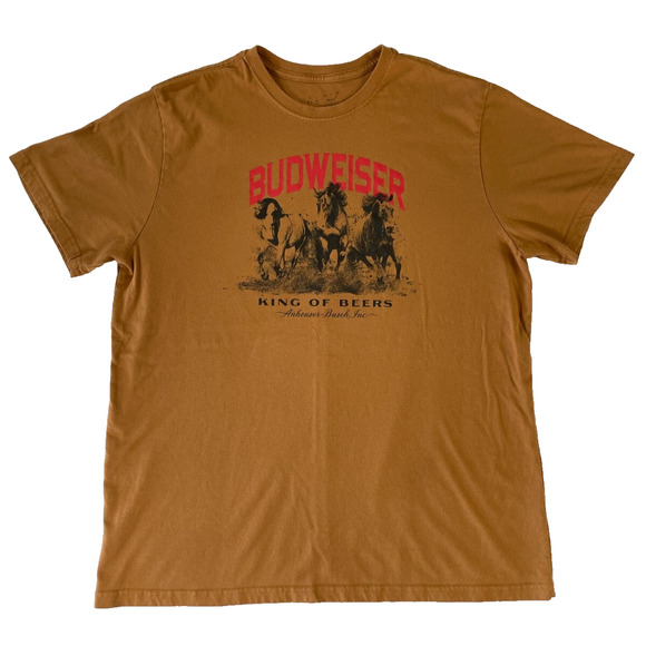 Budweiser King of Beers Graphic T-Shirt Horses Brown Unisex L RN#91497 - Picture 1 of 8